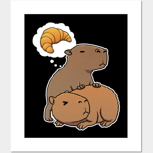 Capybara hungry for Croissant Pastry Posters and Art